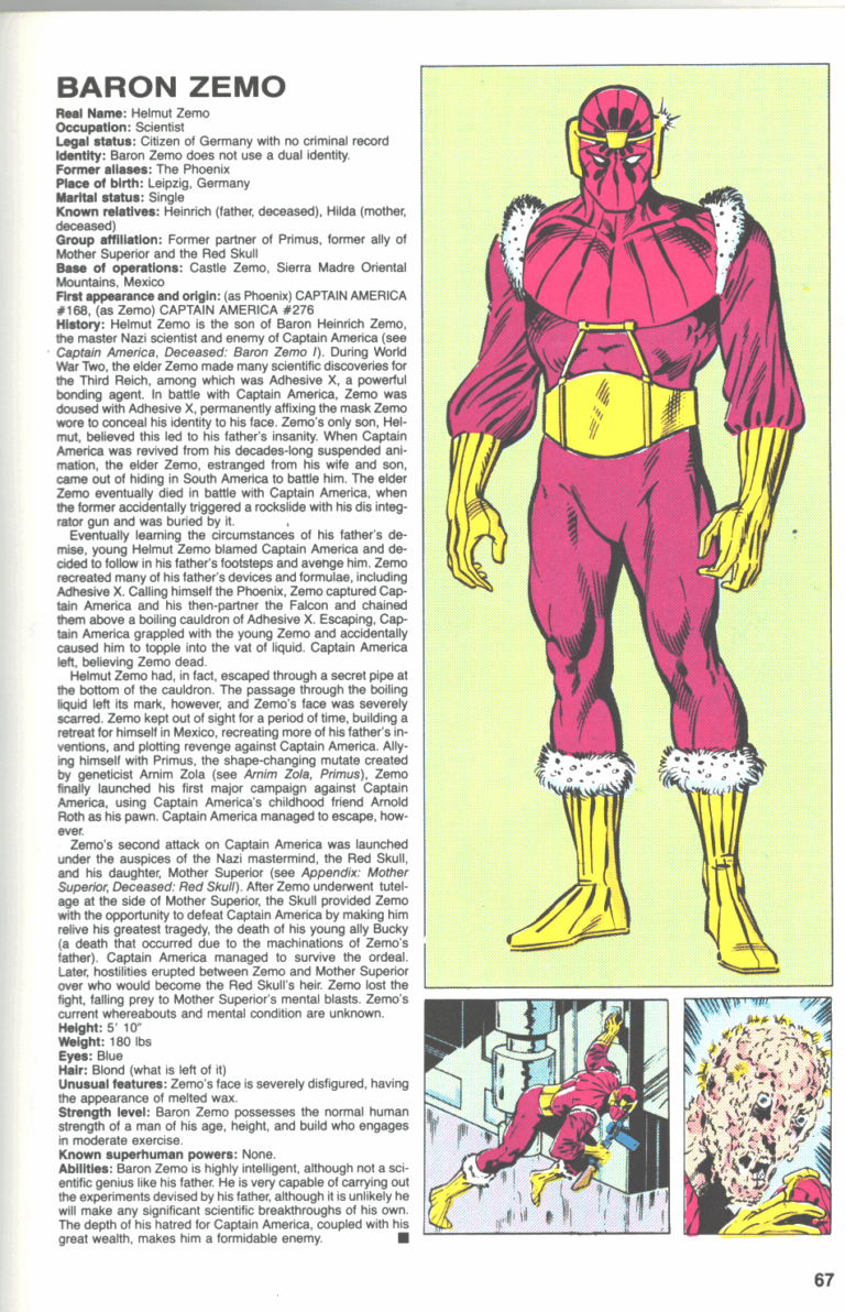 Baron Zemo: Marvel Handbook 1983 Profile