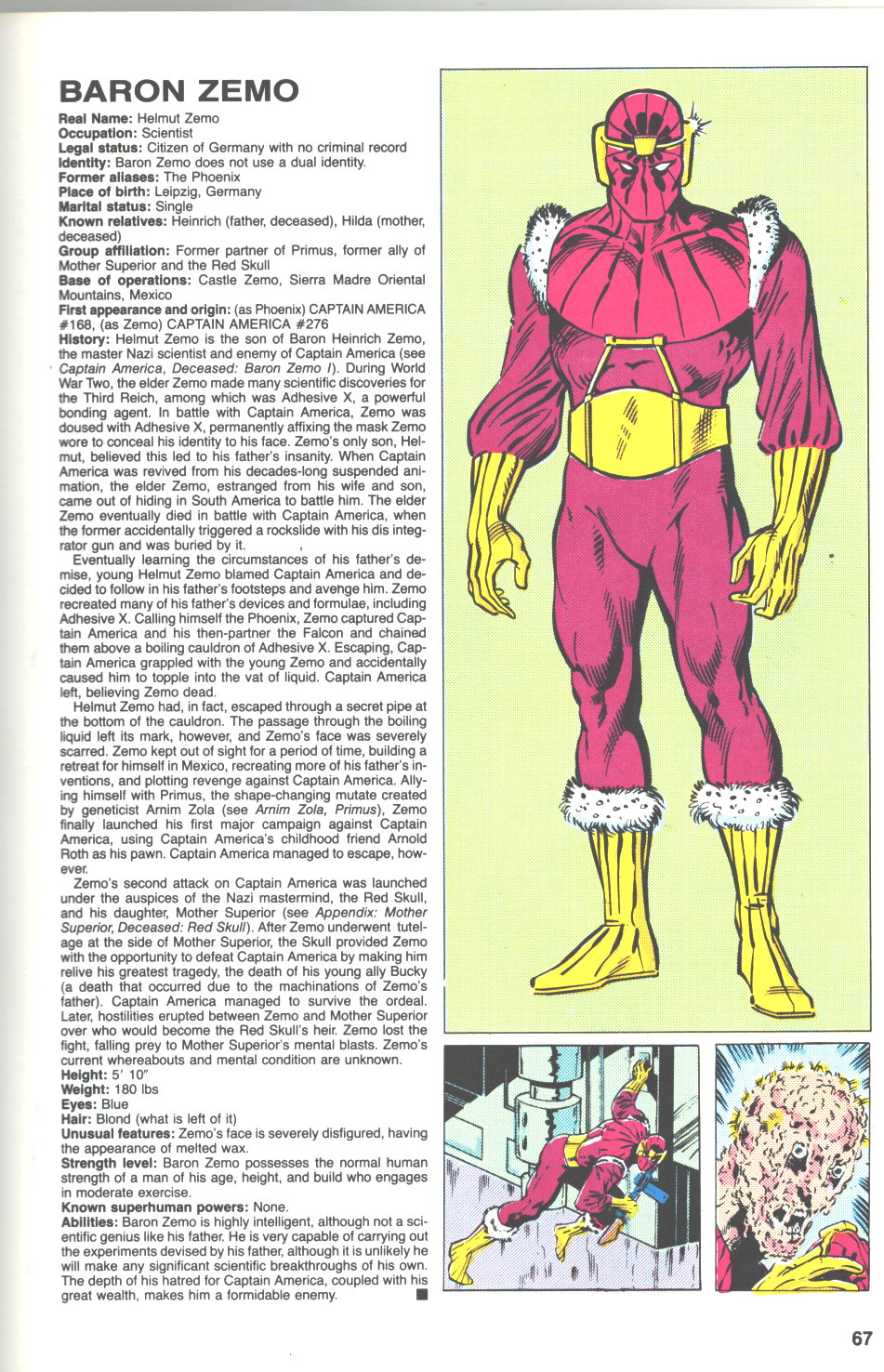 Baron Zemo: Marvel Handbook 1983 Profile
